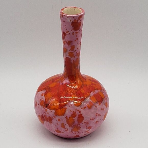 𝅺Signed MCM Pink Orange Red Lava Glaze Art Pottery Bud Vase - Picture 10 of 14